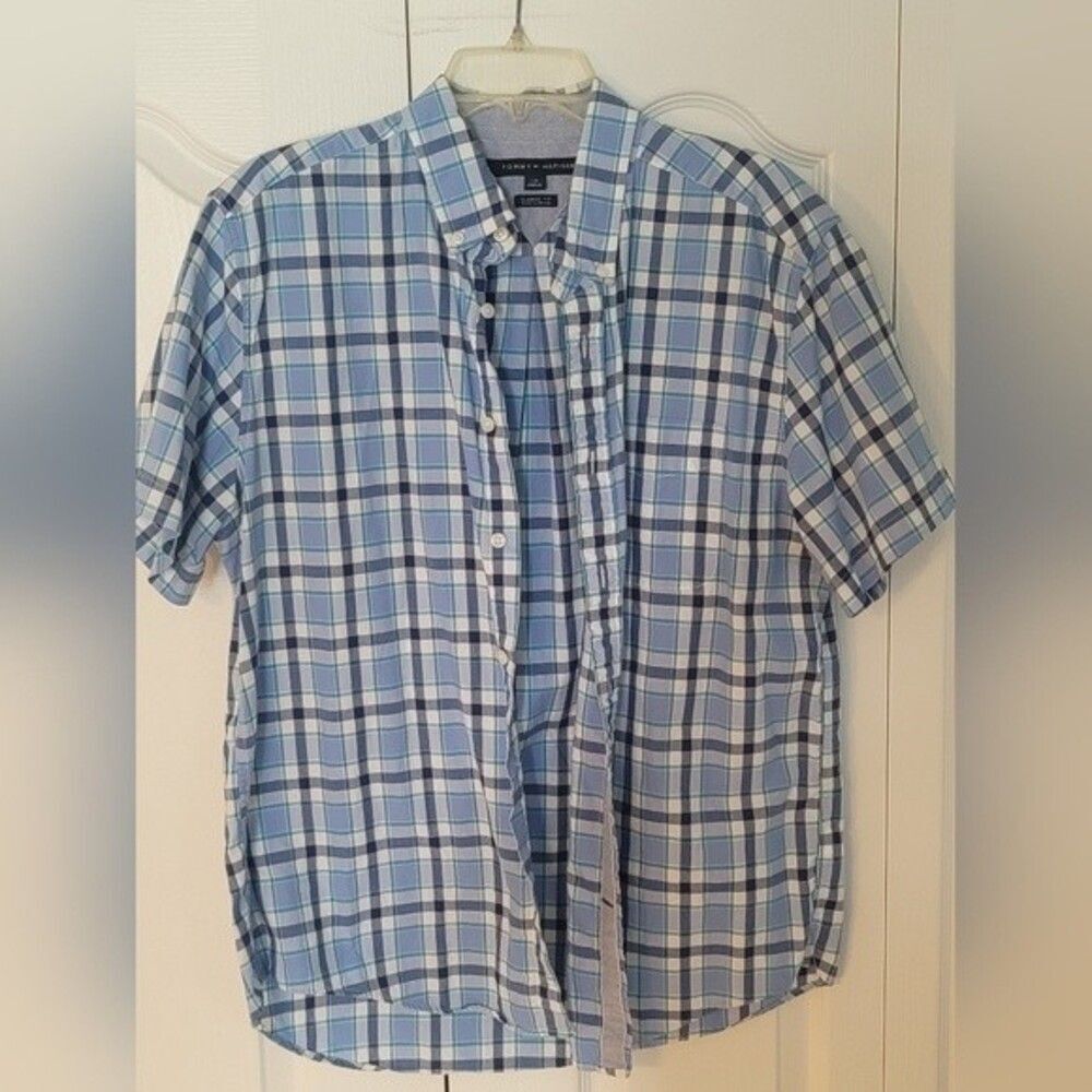 Tommy Hilfiger Blue Plaid Button Down Shirt Size L